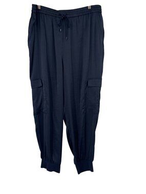 Eli TahariWomens Cargo Jogger Pants satin Size XL Eli Tahari Navy Blue